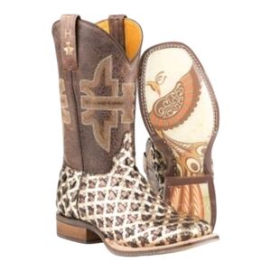 TIN HAUL "3D Cross" gold/bronze & brown woven square toe cowgirl boots sz 6 NWOT